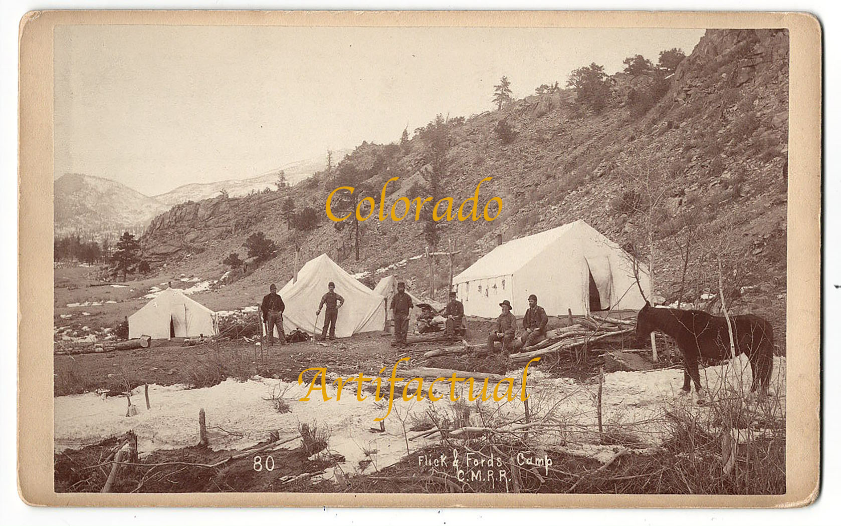 COLORADO MIDLAND RAILROAD, Flick & Ford’s construction camp, #80 C. W. Erdlen photograph, 1887