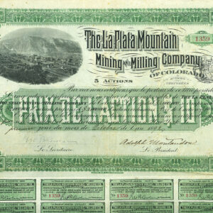 THE LA PLATA MOUNTAIN MINING & MILLING COMPANY stock certificate 1892