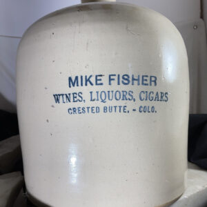 Mike Fisher, Crested Butte, Colorado saloon whiskey jug, 1905