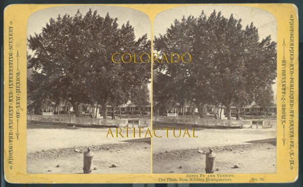 THE PLAZA, SANTA FE, NEW MEXICO TERRITORY FROM MILITARY HEADQUARTERS, W. Henry Brown, Photographer, Stereoview image #53