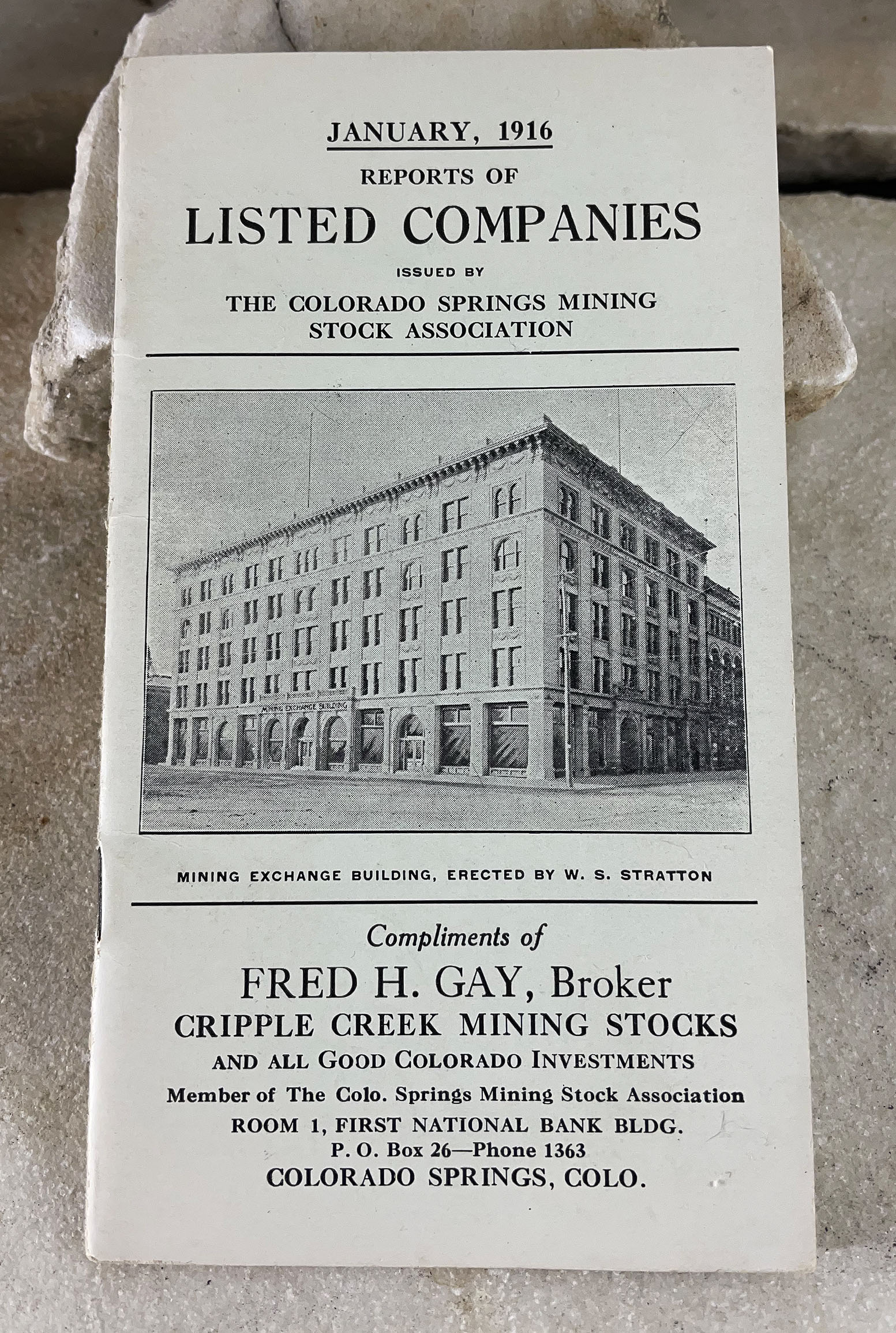 JANUARY 1916, REPORTS OF LISTED COMPANIES, Cripple Creek Gold Mining District, Colorado properties, stock broker’s handbook 1916