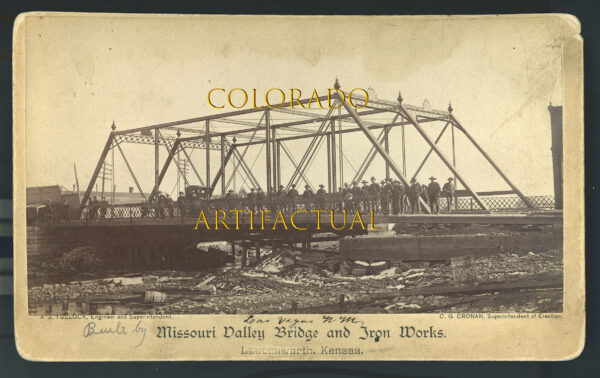 Suspension Bridge, Las Vegas, New Mexico, Tullock designed, 1889, boudoir-card photograph