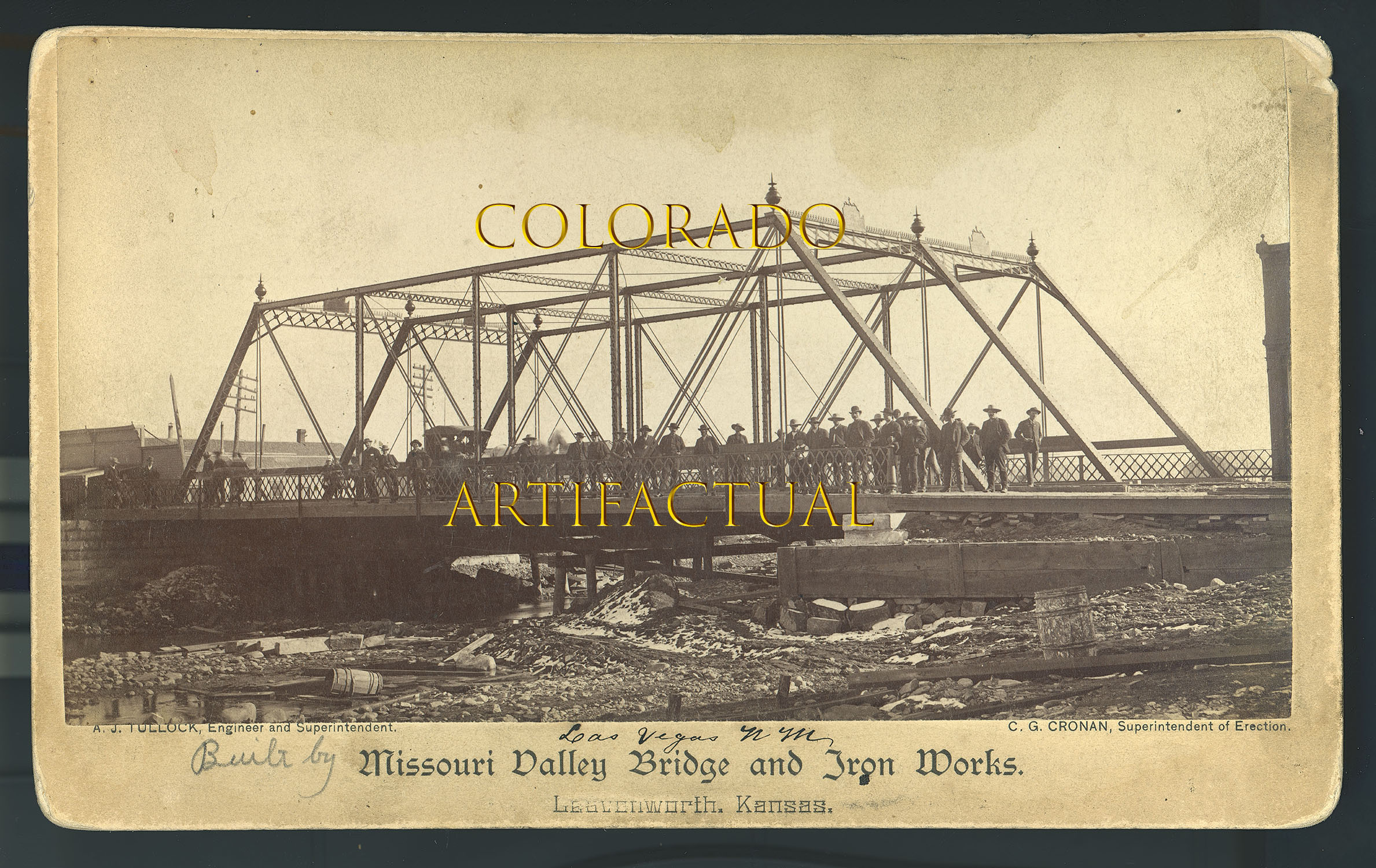 LAS VEGAS, NEW MEXICO TERRITORY, SUSPENSION BRIDGE, Tullock, engineer, photograph 1889