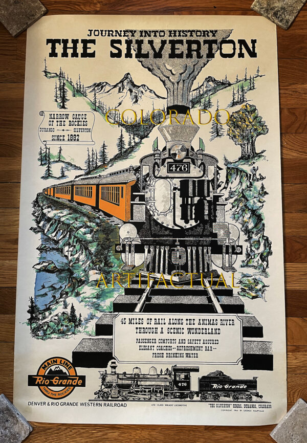 Rio Grande Western Railroad, Silverton - Durango Narrow Gauge lithograph poster 1964