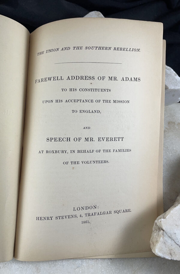 UNION AND SOUTHERN REBELLION FAREWELL ADDRESS OF CHARLES ADAMS rare American Civil War pamphlet 1861