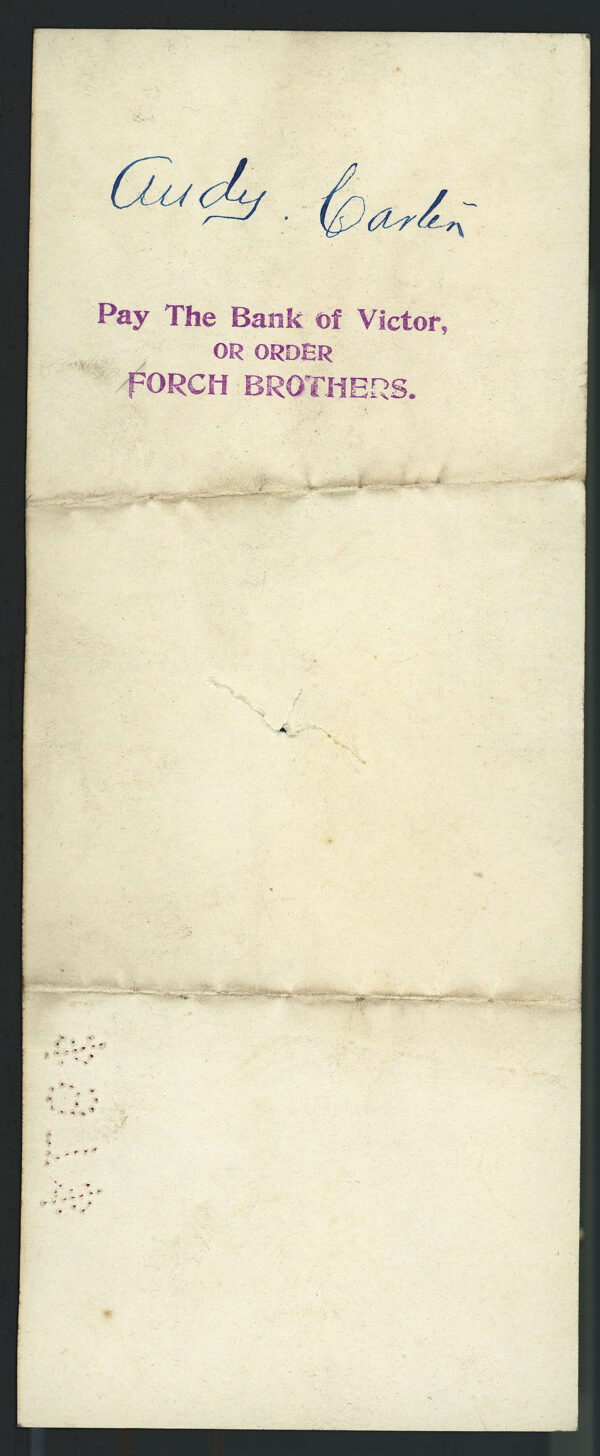 INDEPENDENCE MINE, Bank of Victor, Victor, Colorado, Revenue-imprinted RX-7 check, W. S. Stratton owned gold mine, 1899