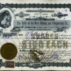 Belle of the West Mining and Prospecting Co., Lake City, Hinsdale County, Colorado stock certificate 1900
