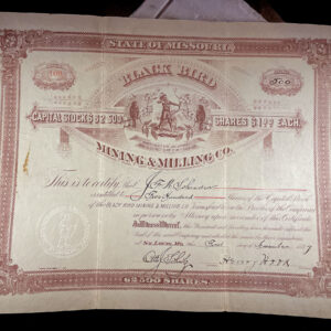 BLACK BIRD MINING & MILLING COMPANY Ouray County Colorado stock certificate 1887