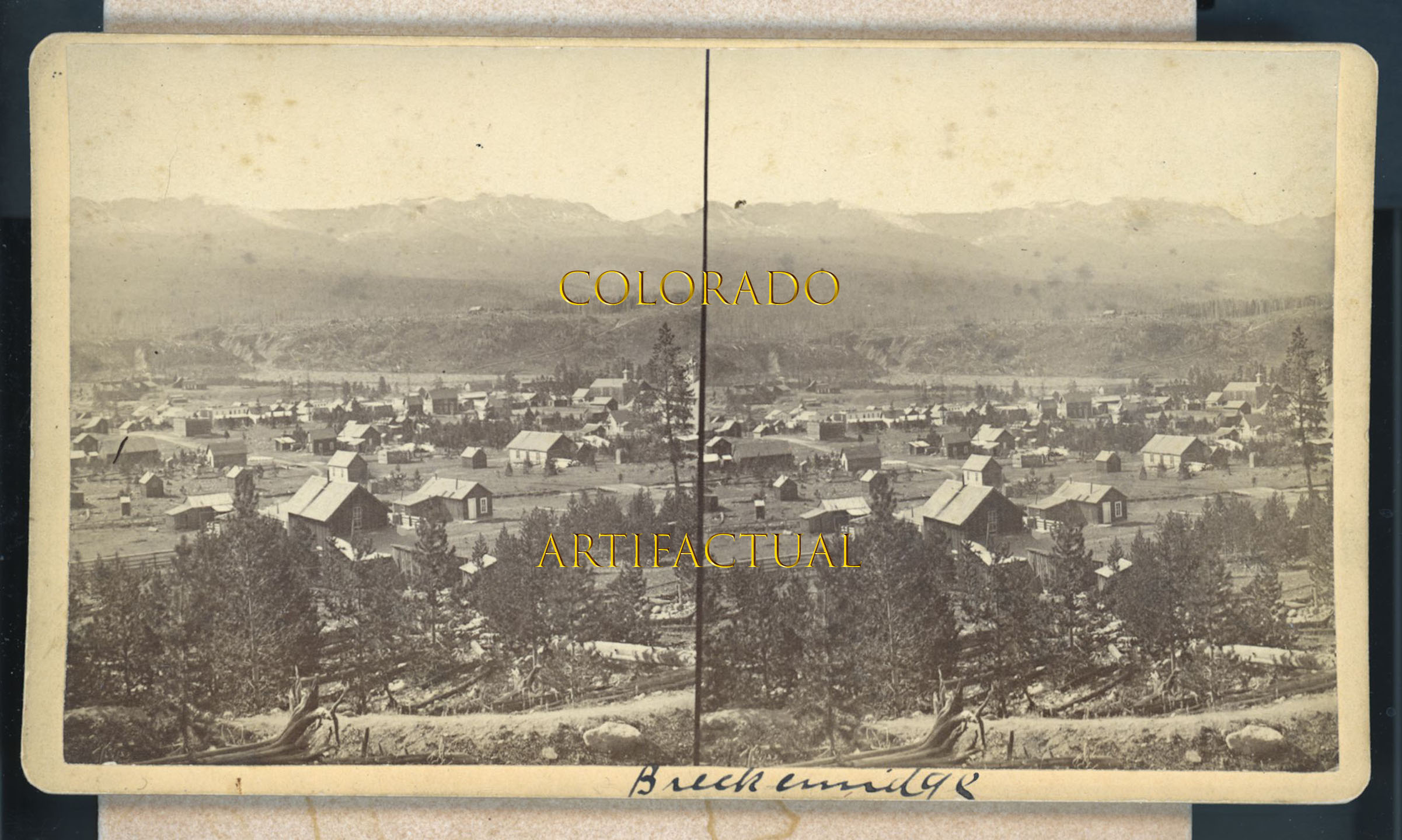 BRECKENRIDGE, SUMMIT COUNTY, COLORADO stereo view photograph, W. D. Churchell bird’s-eye-view, 1880