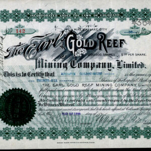 Earl Gold Reef Mining Company, Limited, Lake City, Hinsdale County, stock certificate 1898