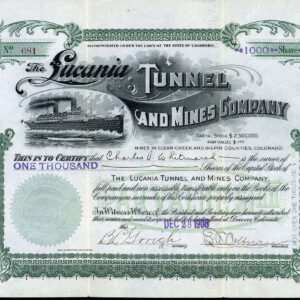 Lucani Tunnel & Mines Company Colorado mining stock certificate 1908