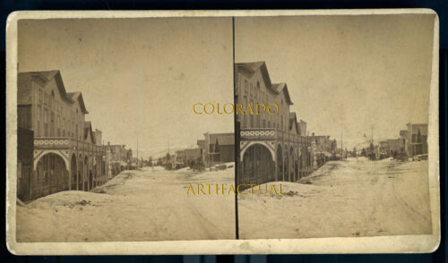 BRECKENRIDGE, SUMMIT COUNTY, COLORADO MAIN STREET with DENVER HOTEL W.D. Churchell stereo view photograph 1880