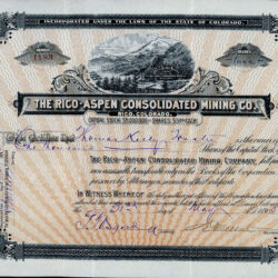 RICO-ASPEN CONSOLIDATED MINING COMPANY Colorado mining stock certificate & prospectus David H. Moffat, 1895