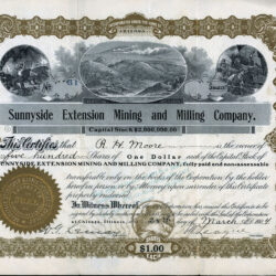 Sunnyside Extension Mining & Milling Company San Juan County Colorado mining stock certificate 1904
