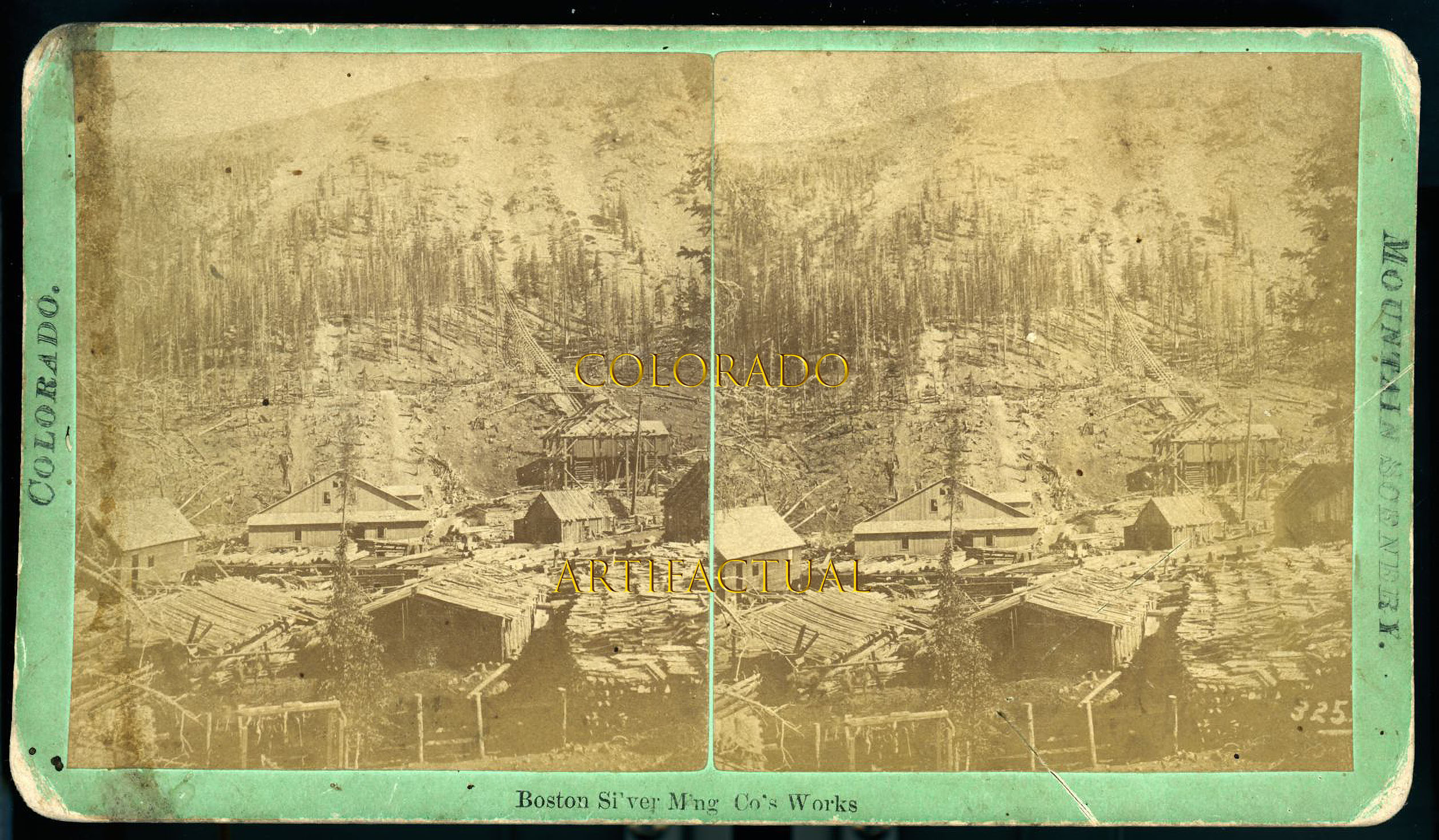 BOSTON SILVER MINING COMPANY WORKS near Georgetown Colorado Territory William Chamberlain stereo view photograph 1870