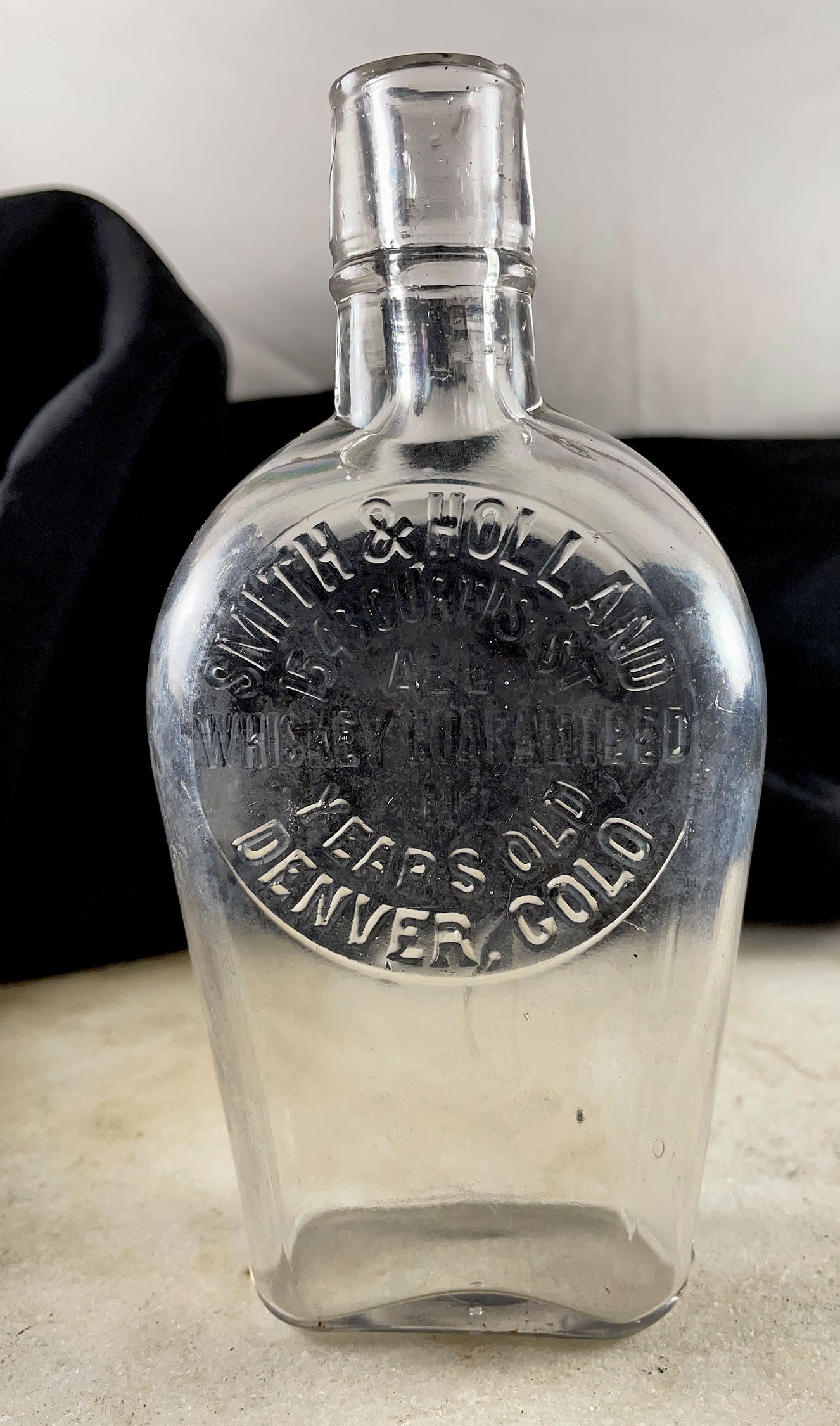 SMITH HOLLAND shoofly saloon whiskey flask Denver Colorado 1895