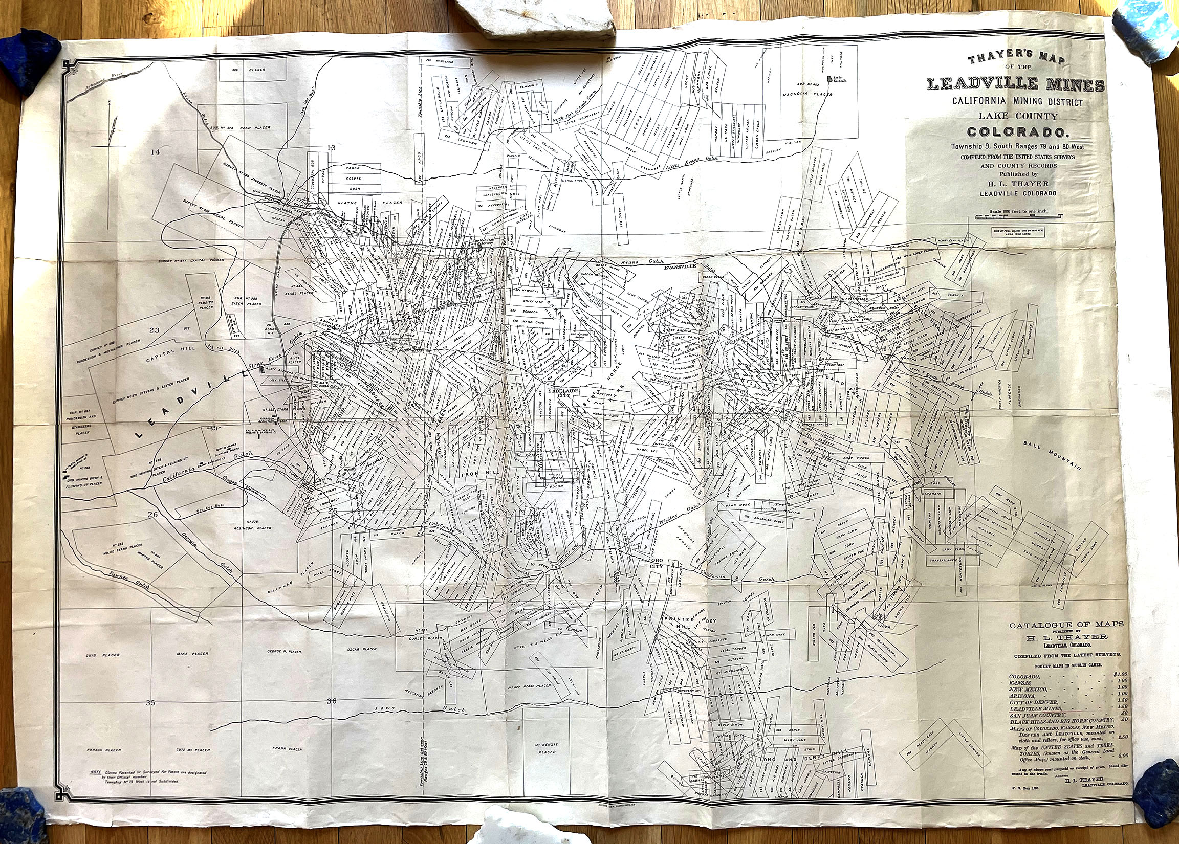 THAYER’S MAP OF LEADVILLE MINES COLORADO 1880