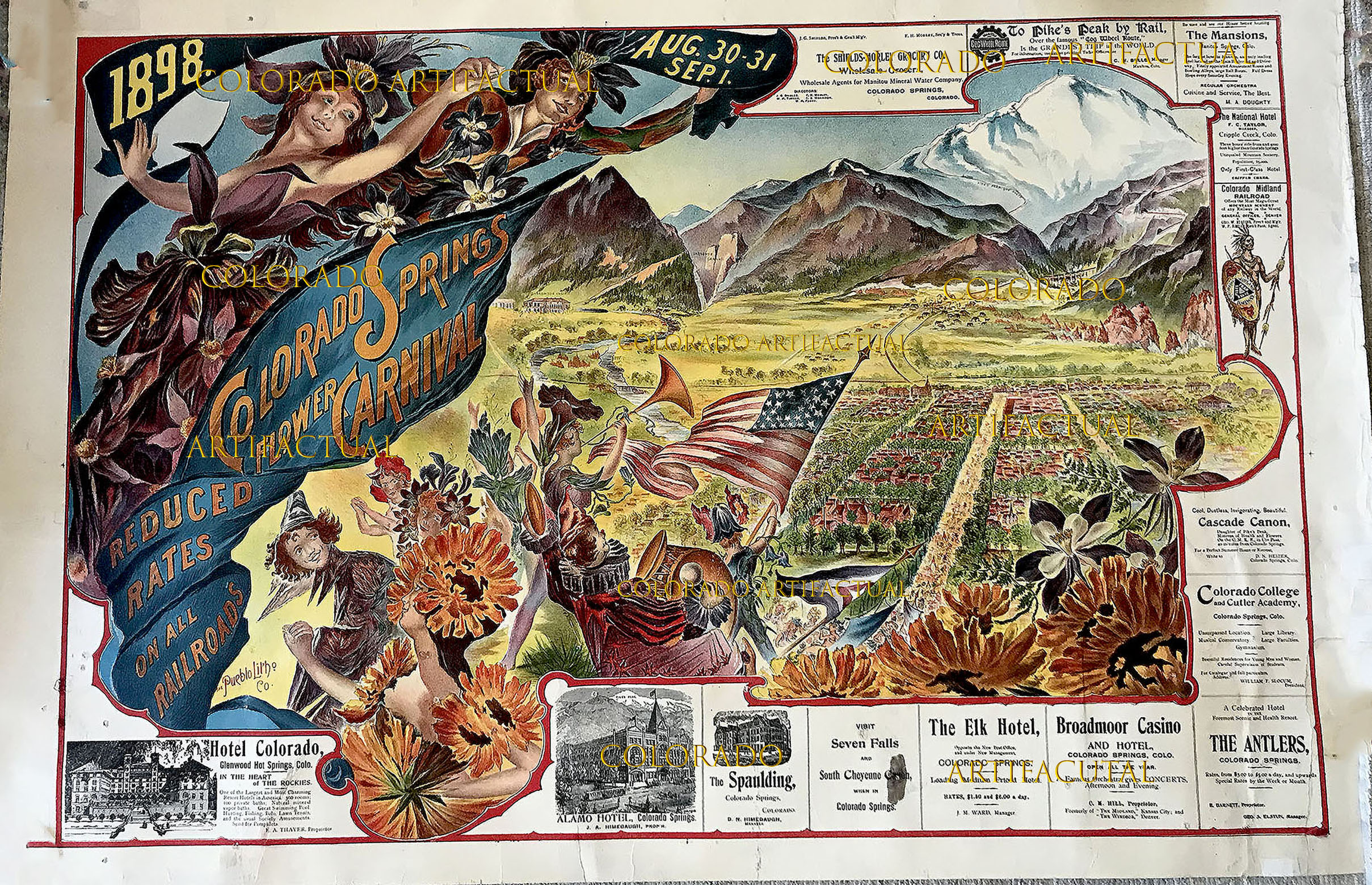 Colorado Springs Flower Carnival Festival original Colorado lithograph poster 1898