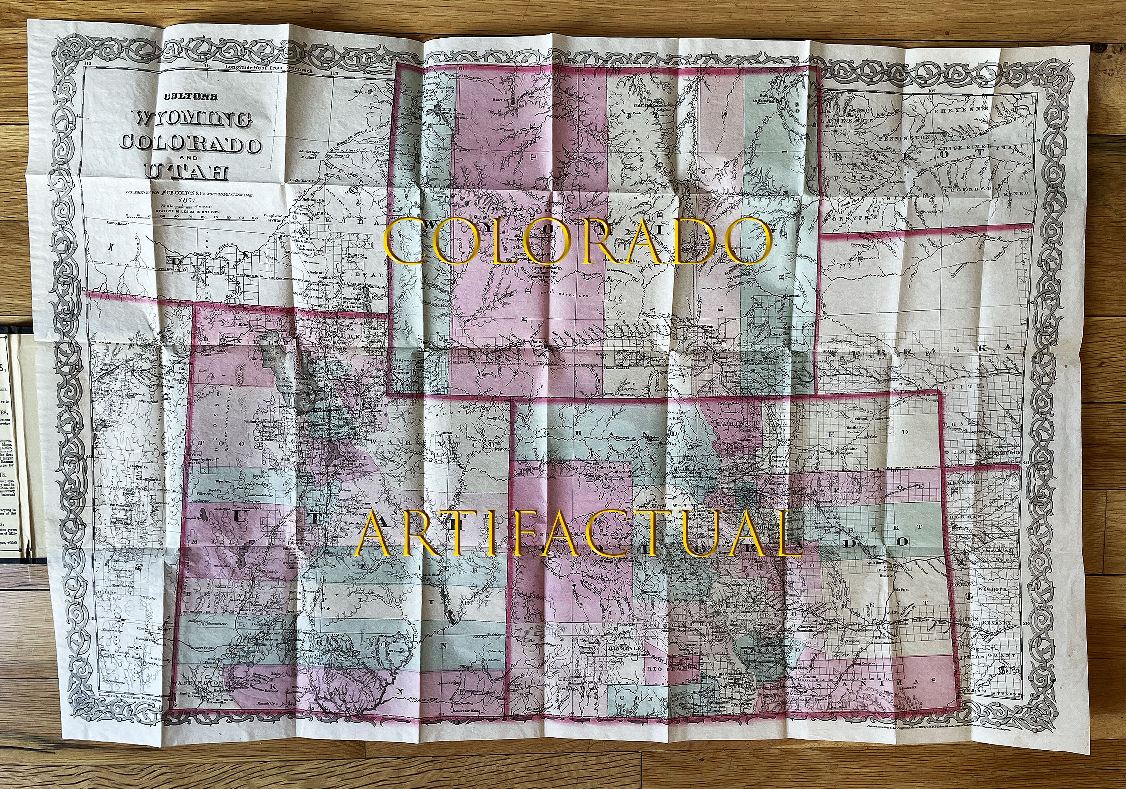 COLTON’S POCKET MAP of WYOMING COLORADO and UTAH 1877