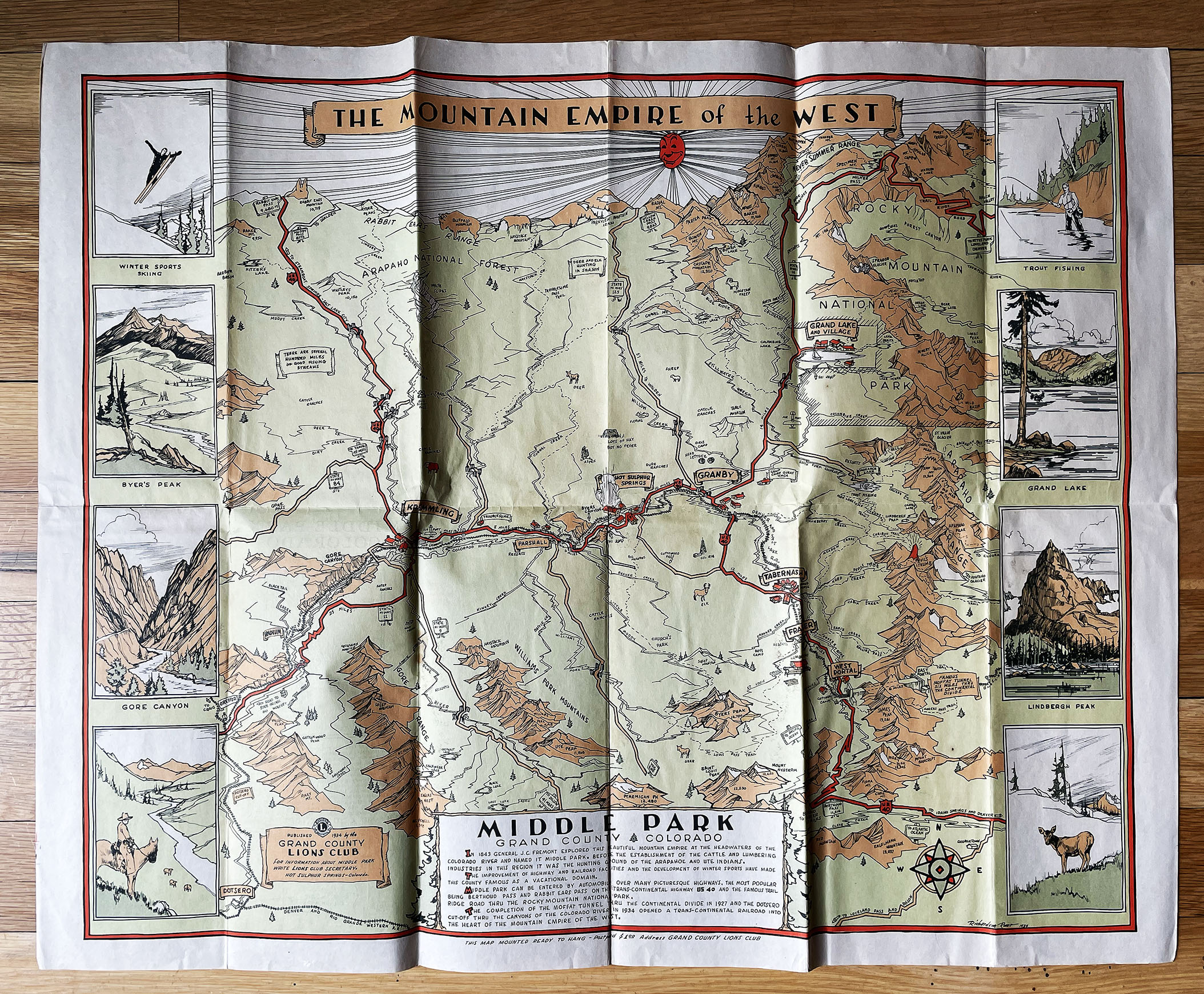 RICHARDSON ROME Map MOUNTAIN EMPIRE OF WEST GRAND COUNTY COLORADO 1934