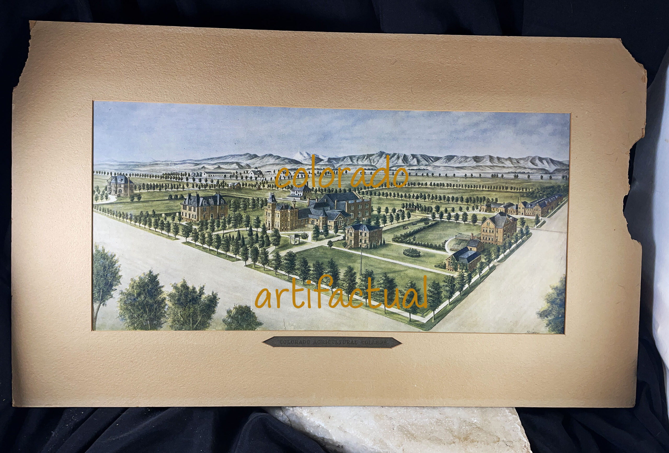 COLORADO AGRICULTURAL COLLEGE FT COLLINS COLORADO bird’s eye view panoramic lithograph 1880