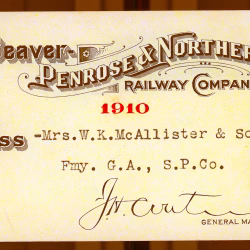 Beaver Penrose & Northern Railway Company, 1910 railroad pass