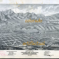 COLORADO SPRINGS COLORADO CITY & MANITOU birds eye view map on Denver & Rio Grande Railroad 1874