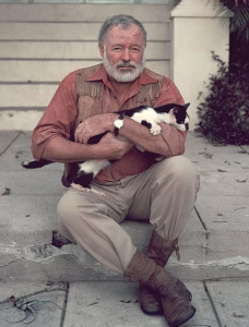Ernest Hemingway with cat 1954
