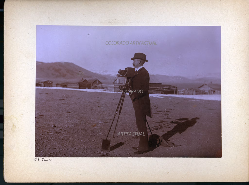 Dr. C. H. Scott self portrait with camera at Como, Colorado 1900