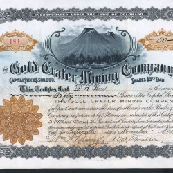 The Gold Crater Mining Company, Cripple Creek Gold Mining District, Colorado stock certificate, W. S. Stratton's Bowl of Gold, 1899