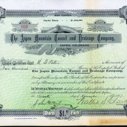 The Aspen Mountain Tunnel & Drainage Co. Colorado stock certificate 1897