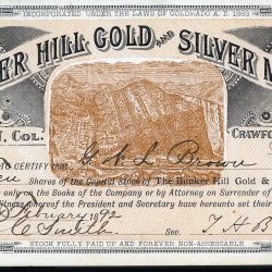 BUNKER HILL GOLD AND SILVER MINING COMPANY stock certificate Irwin Ruby District Colorado 1892