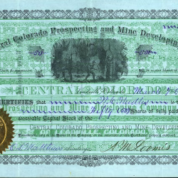 CENTRAL COLORADO PROSPECTING AND MINE DEVELOPING COMPANY stock certificate Red Cliff Eagle County 1881
