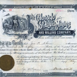 Colorado St. Louis Mining & Milling Company, Cascade District, Clear Creek County, Colorado stock certificate, 1890