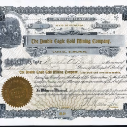 Double Eagle Gold Mining Company stock certificate, Telluride, San Miguel County, Colorado, 1902