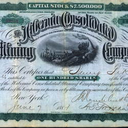 Hibernia Consolidated Mining Company, Leadville Mining District, Lake County, Colorado stock certificate, 1881