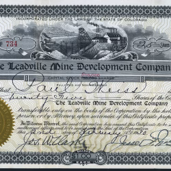 Leadville Mine Development Company, Leadville Mining District, Lake County, Colorado stock certificate 1930