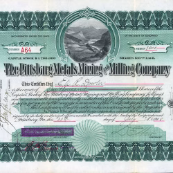 PITTSBURG METALS MINING and MILLING COMPANY stock certificate Lake City Hinsdale County Colorado 1908