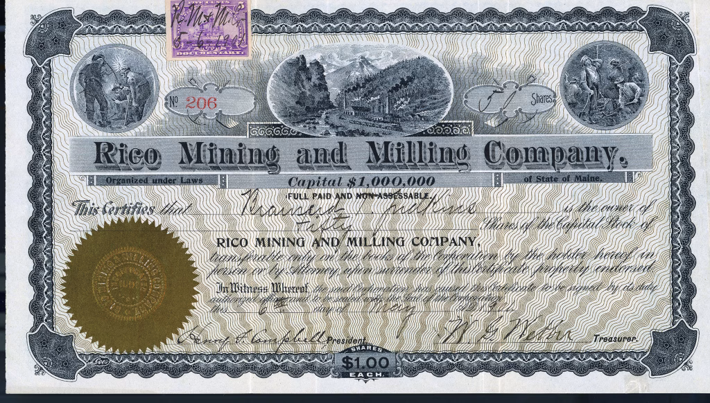 Rico Mining & Milling Company, Dolores County Colorado stock certificate 1901