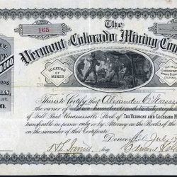 Vermont and Colorado Mining Company stock certififcate Ten-Mile District Summit County Colorado