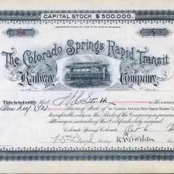 COLORADO SPRINGS RAPID TRANSIT RAILWAY COMPANY stock certificate Colorado Springs Colorado 1926