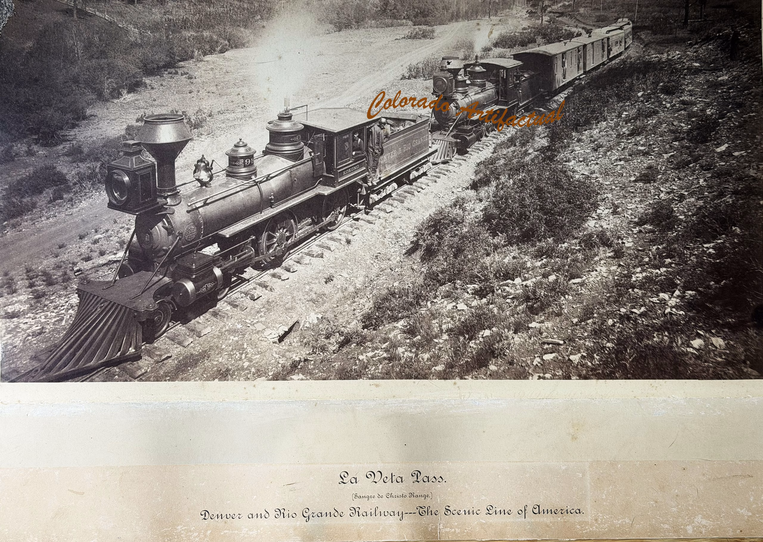 DENVER & RIO GRANDE RAILWAY, Kokomo Engine, on La Veta Pass, Sangre de Christo Range, COLORADO, 1882