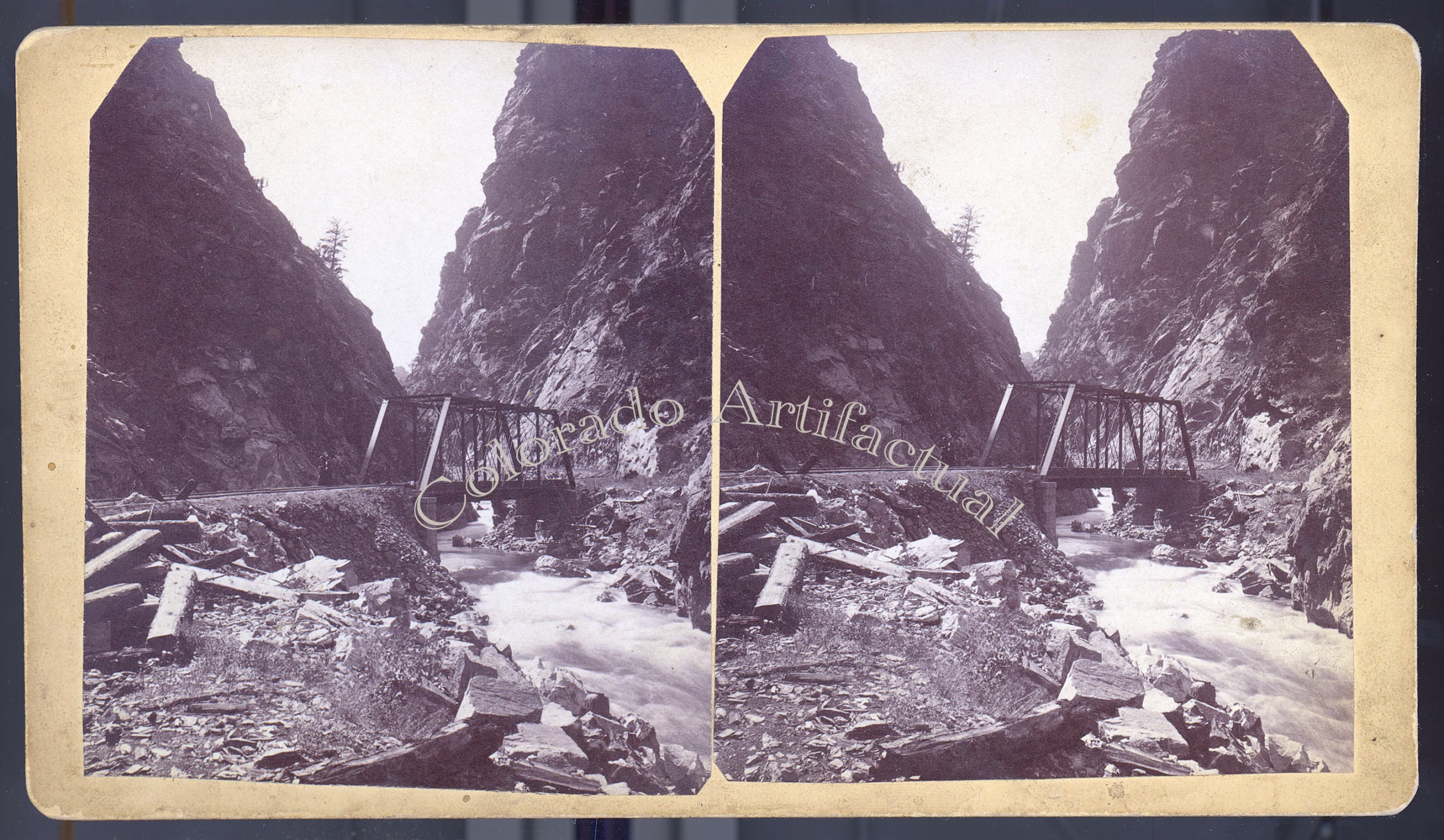 Bridge Denver South Park & Pacific Railroad Platte Canon stereoview TC Miller 1880