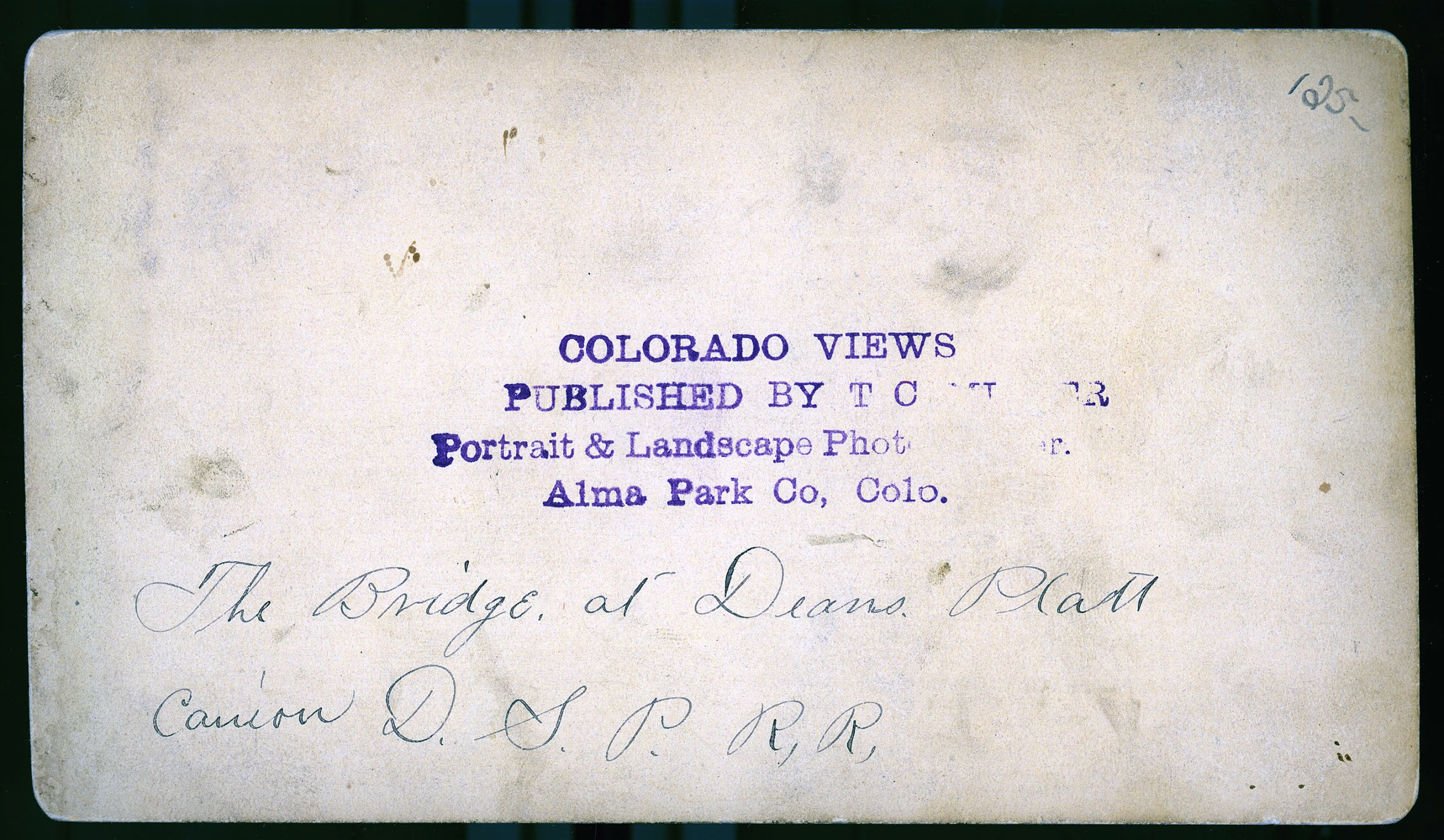 Bridge Denver South Park & Pacific Railroad Platte Canon stereoview TC Miller 1880 back
