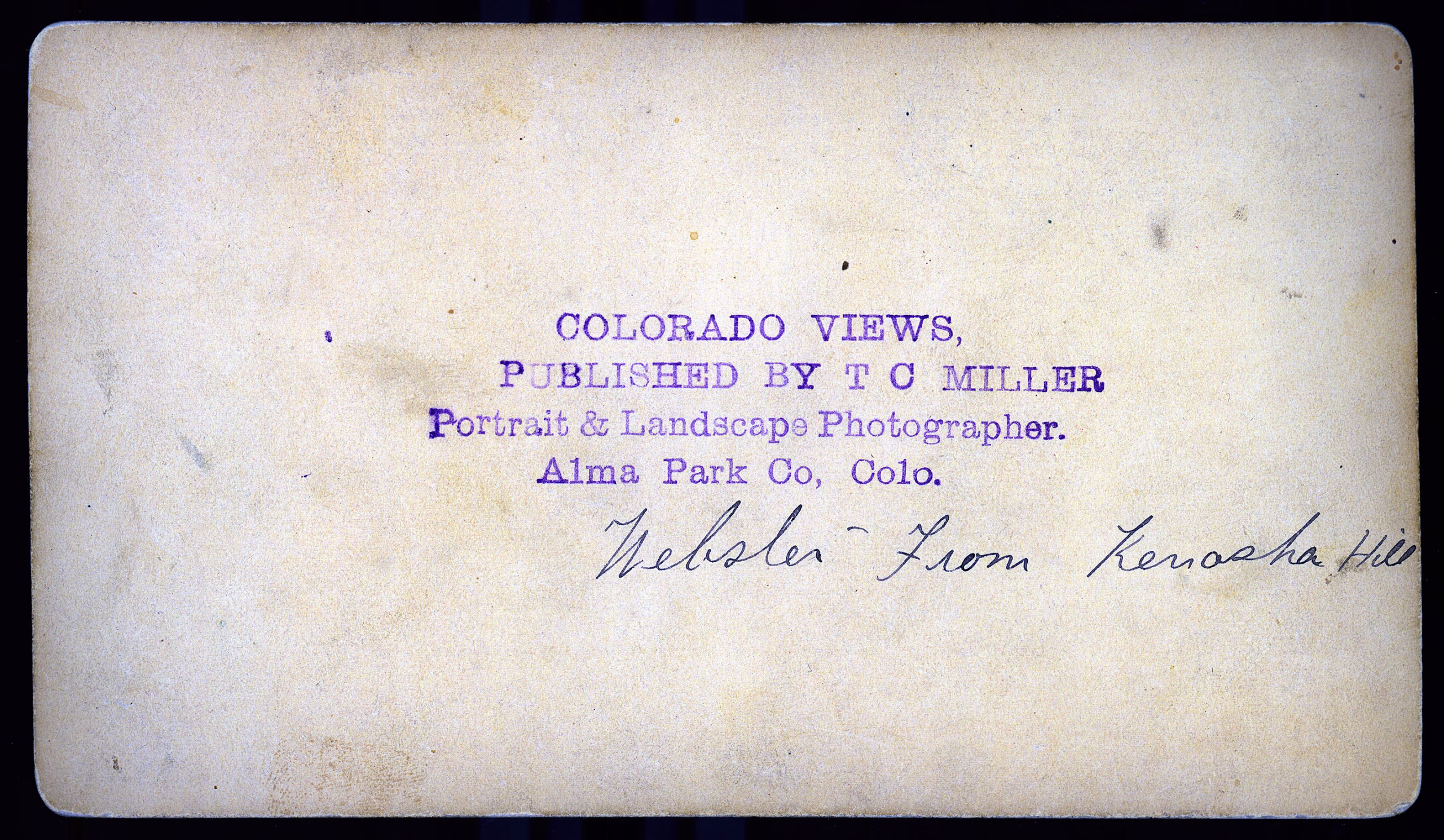 Webster on Denver South Park & Pacific Railroad TC Miller stereoview 1880 back